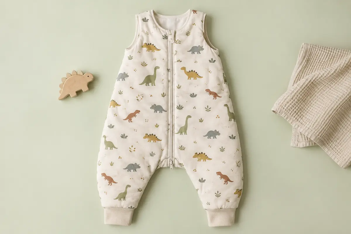 Gigoteuse ouatinée en coton à jambes séparées, avec imprimé animal et fermeture éclair à double sens