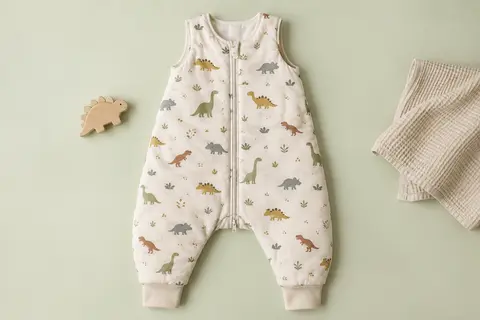 Gigoteuse ouatinée en coton à jambes séparées, avec imprimé animal et fermeture éclair à double sens