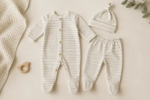 Ensemble pyjama bébé Miracle Baby en coton, à pieds et à motif rayé