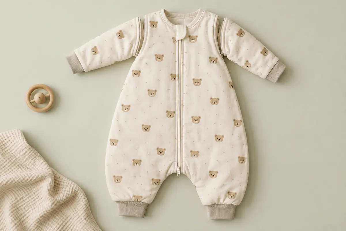 Gigoteuse Mosebears en coton à jambes, avec manches amovibles, fermeture double et motif d’ours