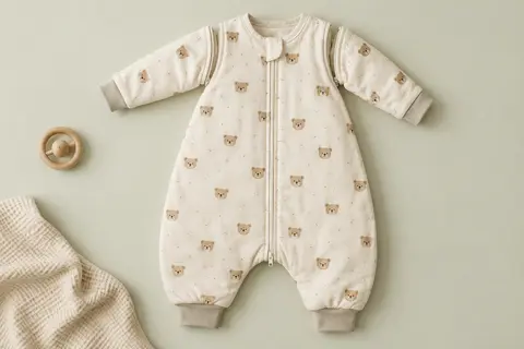 Gigoteuse Mosebears en coton à jambes, avec manches amovibles, fermeture double et motif d’ours
